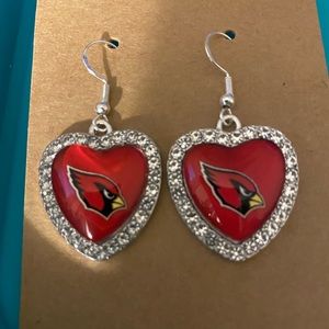 Arizona cardinals red background crystal heart shaped silver tone earrings